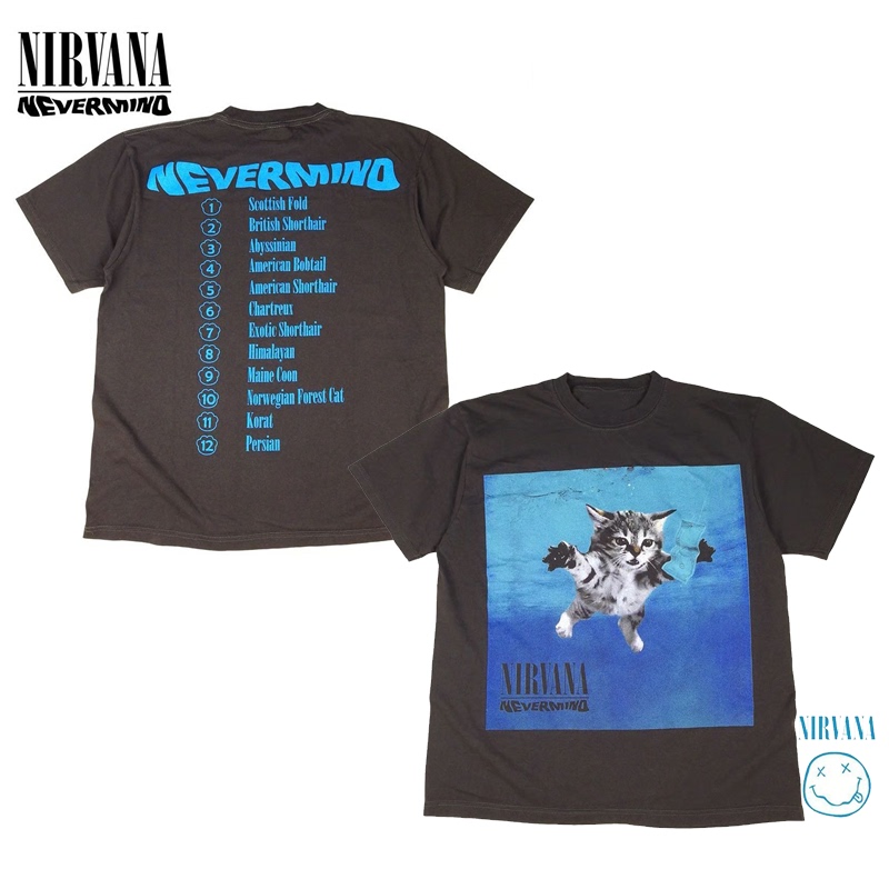 Nirvana Nirvana Band Rock Cat Pattern American Style Pure Cotton Loose Short-Sleeved Digital Direct Print T-Shirt for Men