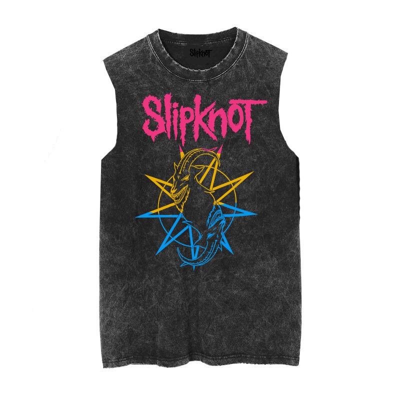 Slipknot Metal Punk Rock Distressed Washed Vintage Batik Sleeveless Tank Top T-Shirt
