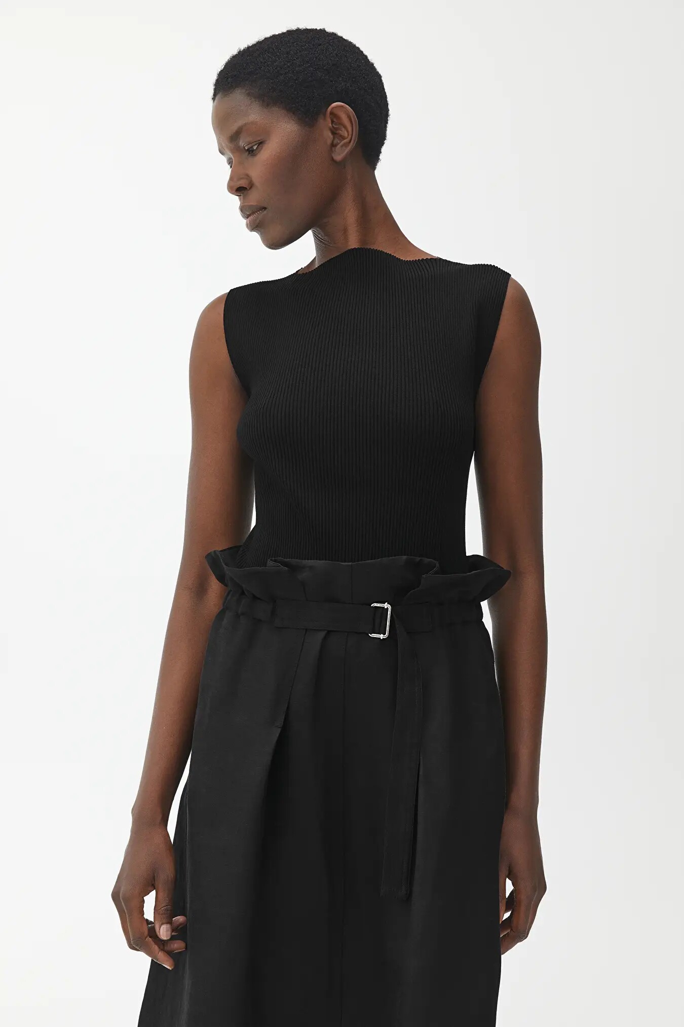 Doxa ARKET Sleeveless Rib Top side open fork knitted vest blouses