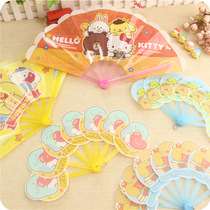 Summer cool small fan cartoon corner folding fan Plastic fan Hand-held three-fold fan students can carry PP plastic fan