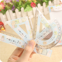 Cartoon student stationery set ruler Cute corner biological ruler 15cm ruler Triangle ruler protractor four-piece set