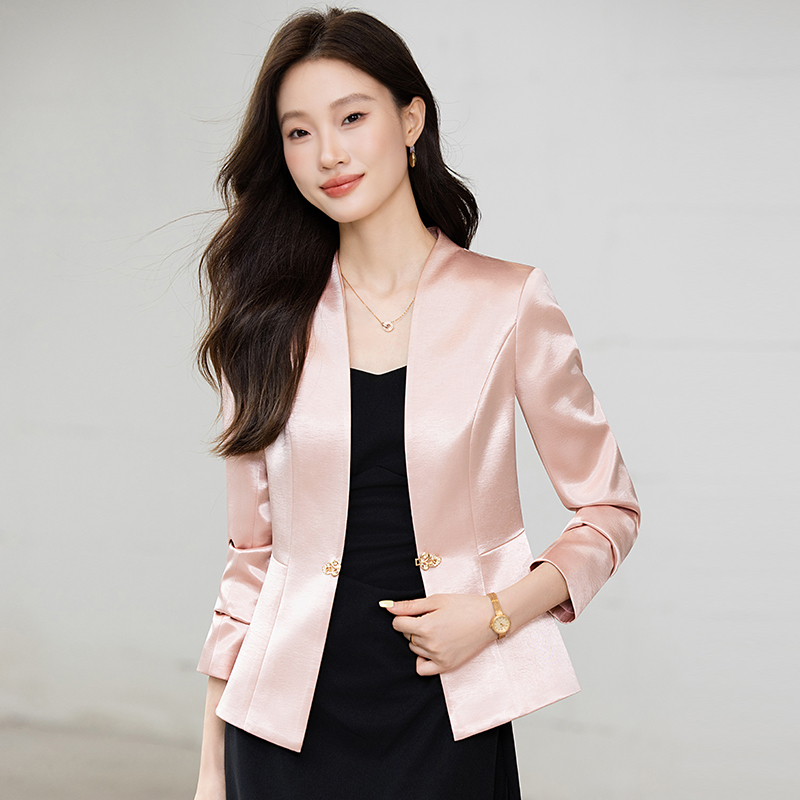 Pink Collarless Blazer for Women 2026 Autumn and Winter Petite High-End Korean Style V-Neck New Chinese-Style Suit for Women