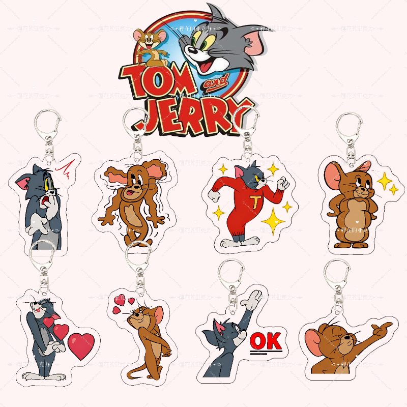 Tom and Jerry Joint Keychain Cute Tom Cartoon Peripheral Bestie Acrylic Gift School Bag Pendant ins