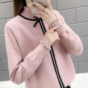 2020秋冬新款木耳边长袖针织衫