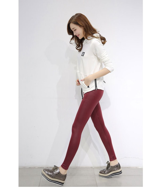 Quần legging giả da nữ mặc mùa xuân và mùa thu mới màu đen phần da mỏng quần thun mỏng chân quần bó sát size quần đũi ống rộng nữ