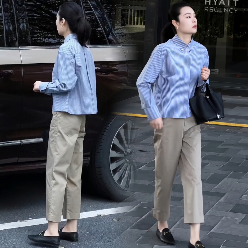 French-Style Fashion Business Suit for Women, Spring and Autumn New Striped Shirt, Casual Pants, Age-Reducing Outfit, Two-Piece Set
