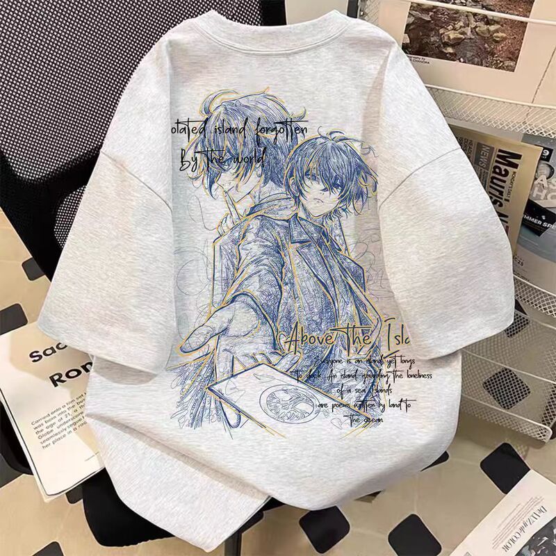 100% Pure Cotton Short-Sleeved T-Shirt with Dragon Tribe Anime Lu Mingfei and Lu Mingze Print, Unisex Versatile Design, Trendy Top