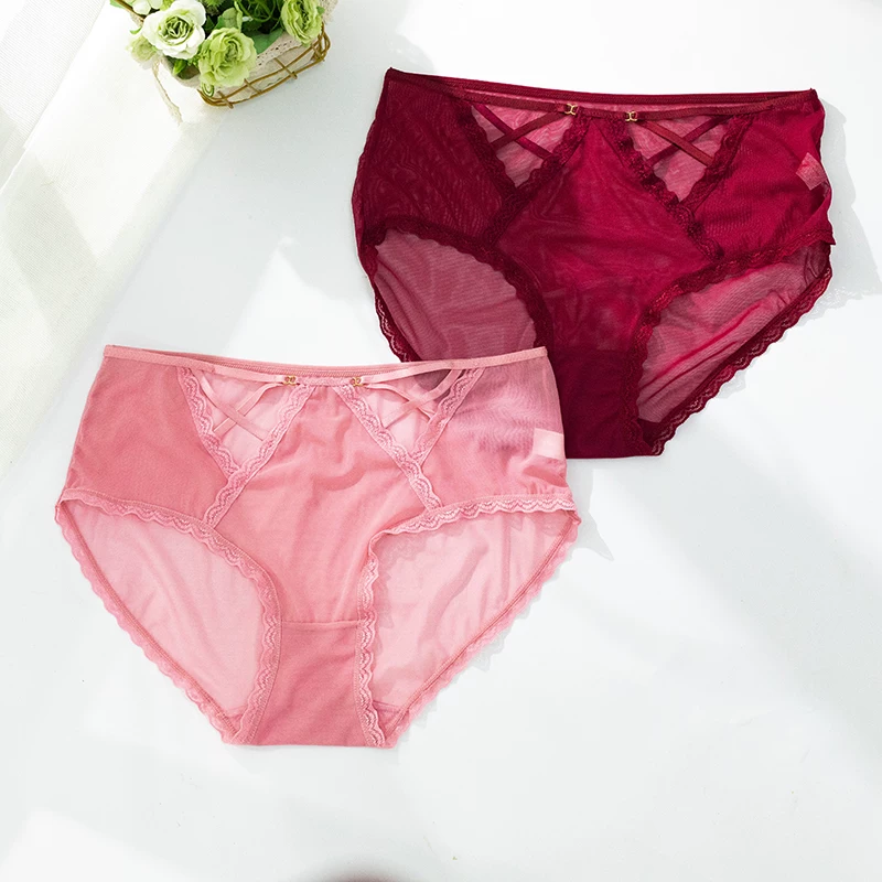 Lace sexy thin breathable comfortable pants, plus size, mid rise
