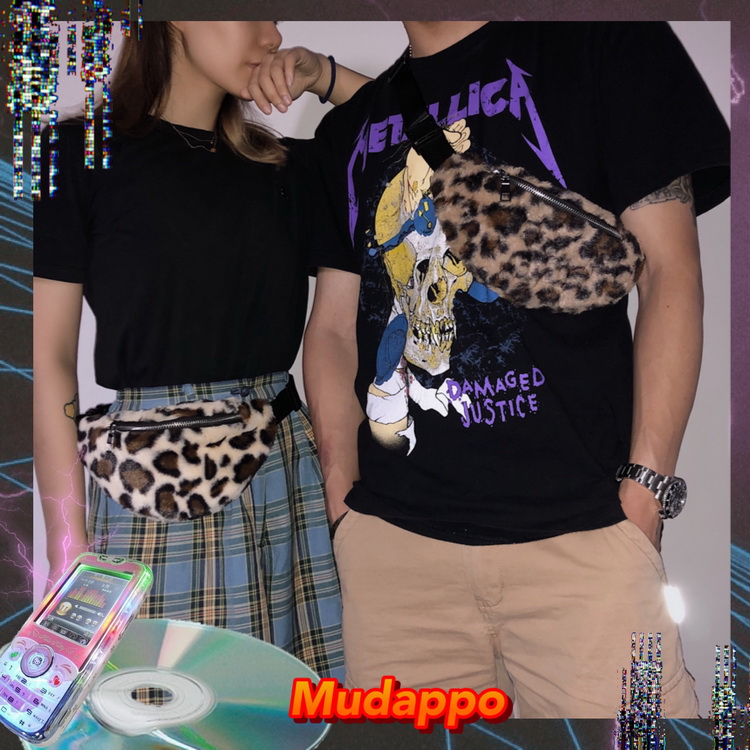 Cơn ác mộng nửa đêm 霹雳 Túi đeo chéo retro Leopard Plush Di Di Tu Cool Skate Dead Fly Shoulder Bag Eo Bag túi đeo hông chạy bộ