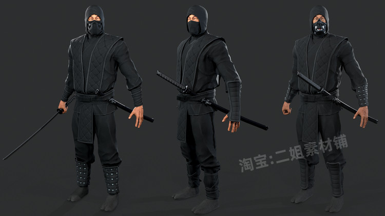 图片[6]-Ninja Warrior忍者武士低聚模块化护腕面具腿甲腰带剑游戏角色UE5-cg男孩