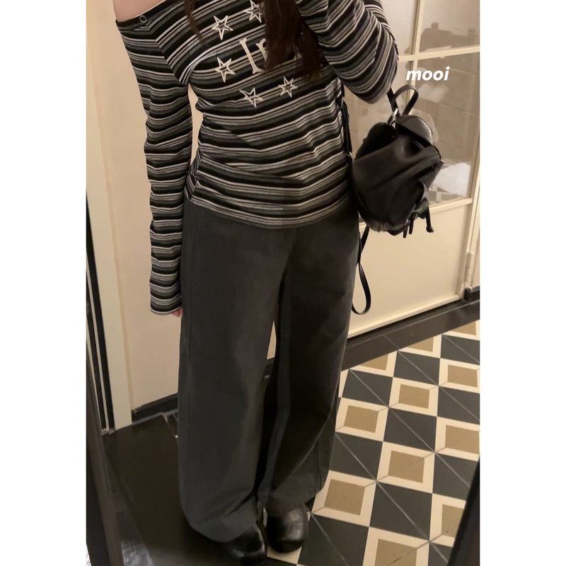 See You Soon Cheers Cool Mist Gray Retro Gray Straight High-Waisted Casual Pants for Women 2026 Autumn/Winter New Long Pants