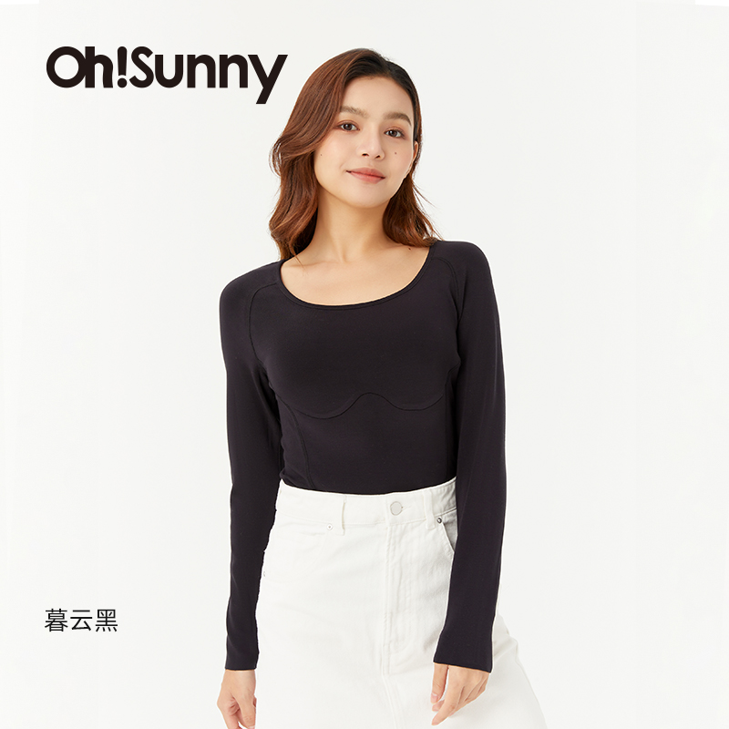 ohsunny内衣长袖双层保暖针织修身新款女显瘦T恤内搭圆领打底衫