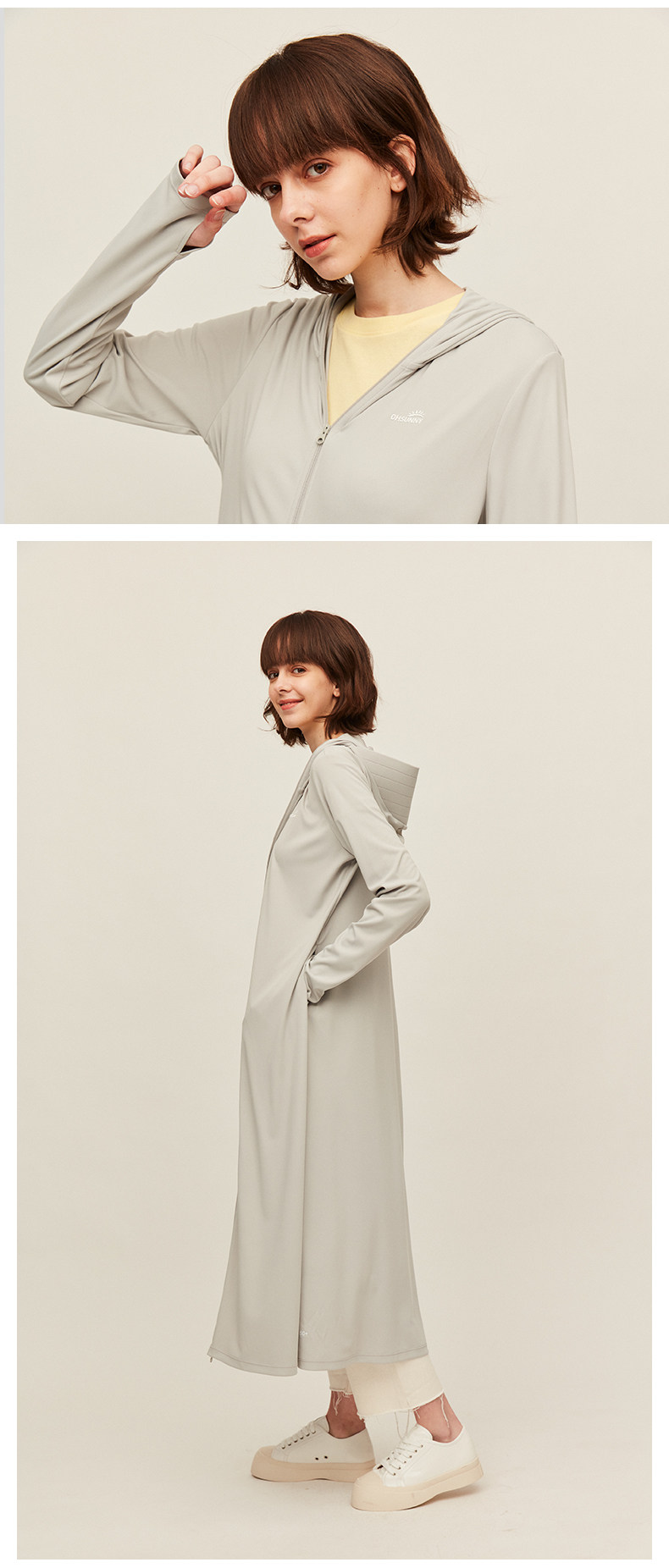 【中國直郵】Ohsunny 女神防曬衣加長款透氣防曬服戶外防紫外線運動風衣薄外套UPF50+( 升級護臉長款-暗夜黑 M碼)