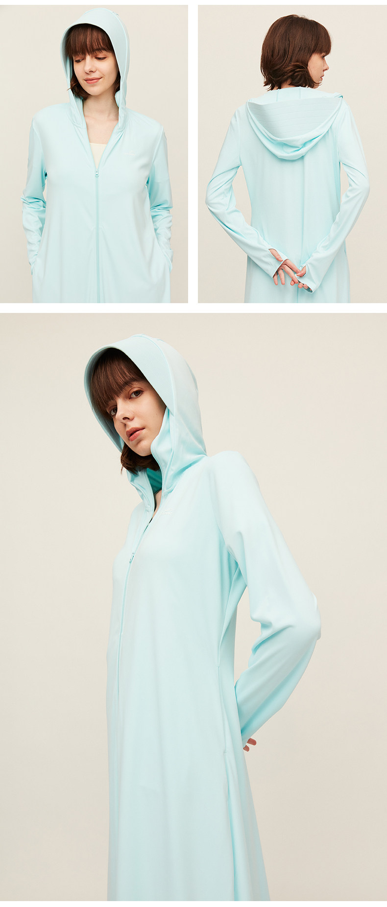 【中國直郵】Ohsunny 女神防曬衣加長款透氣防曬服戶外防紫外線運動風衣薄外套UPF50+( 升級護臉長款-暗夜黑 M碼)