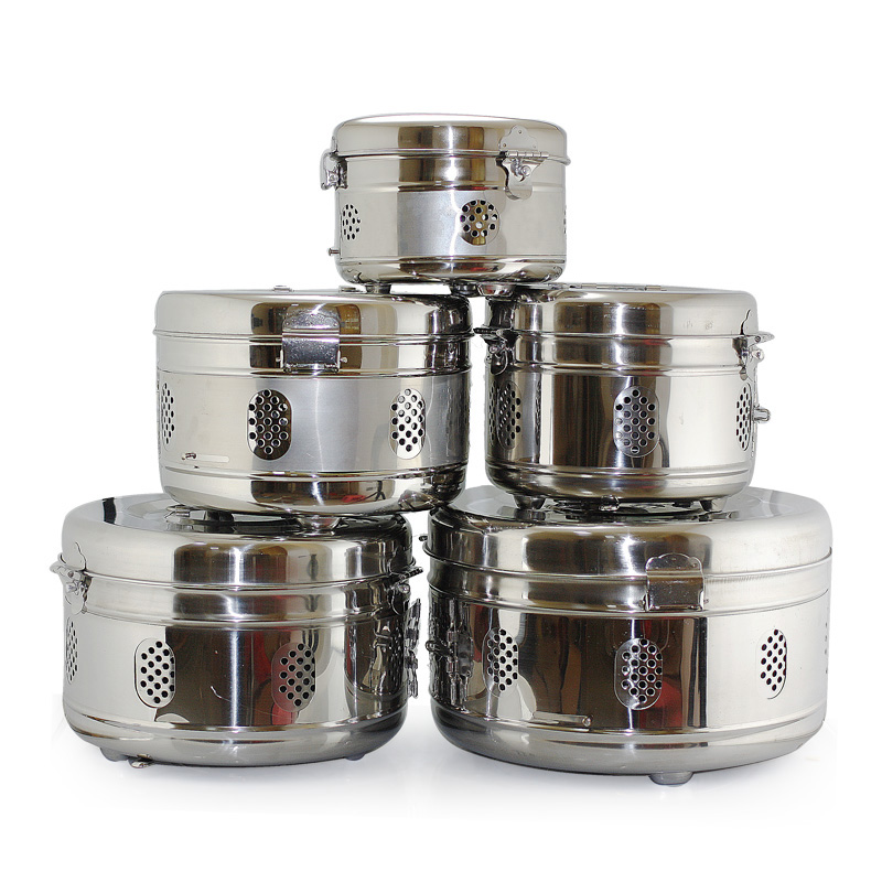 контейнер для стерилизации медицинских инструментов из нержавейки. посуда из медицинской стали. стерилизатор медицинский металлический металл. металлический бокс медицинский. посуда из медицинской стали.