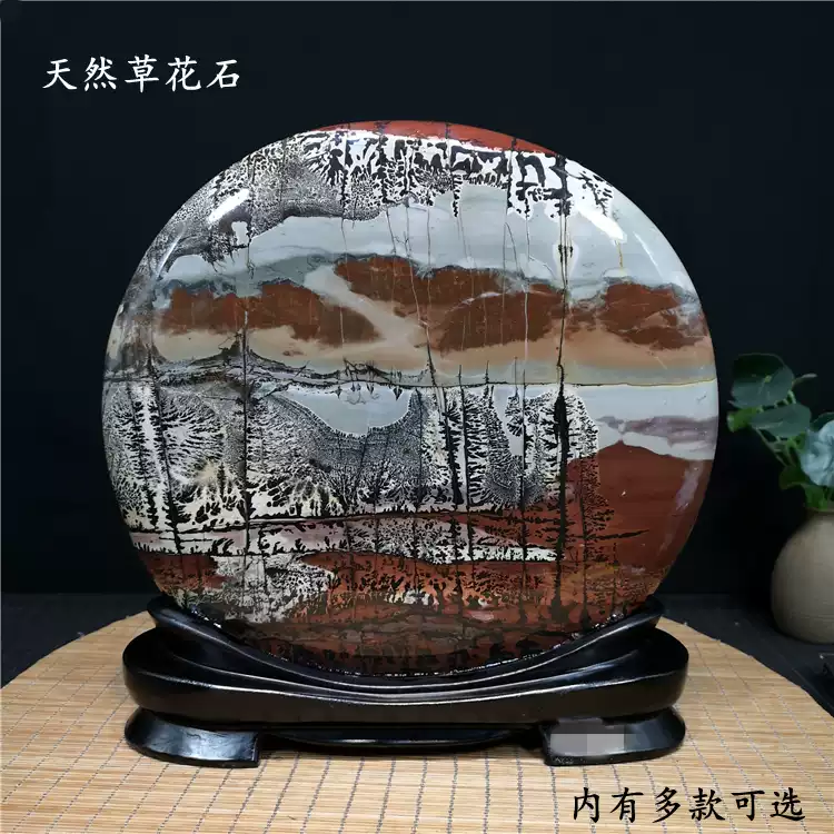草花石屏風精品奇石擺件原石天然石頭觀賞水草石畫收藏鎮尺國畫石-淘寶