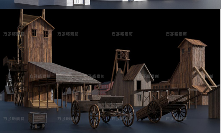 图片[4]-3D素材Kitbash3d西部风乡村木屋房子楼房马车风车水塔BLENDCER模型3DK009-cg男孩