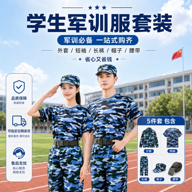College Student Military Training Uniform Set for Men and Women, Sea Blue Student Clothing, Grass Green Summer Thin Style for High School Students