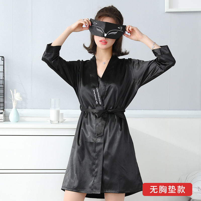 Dài tay áo con trai mùa hè phụ nữ Hàn Quốc phiên bản japanese kiểu dây pajama băng sling mùa xuân và mùa thu ngủ váy băng lụa áo choàng tắm áo choàng tắm