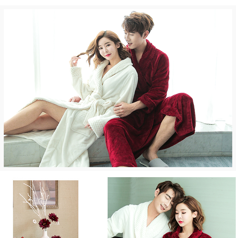 Áo ngủ nữ mùa thu và mùa đông san hô lông cừu vài bộ đồ ngủ dày áo choàng dài flannel áo choàng nam mùa đông áo choàng dài tay áo choàng ngủ nam