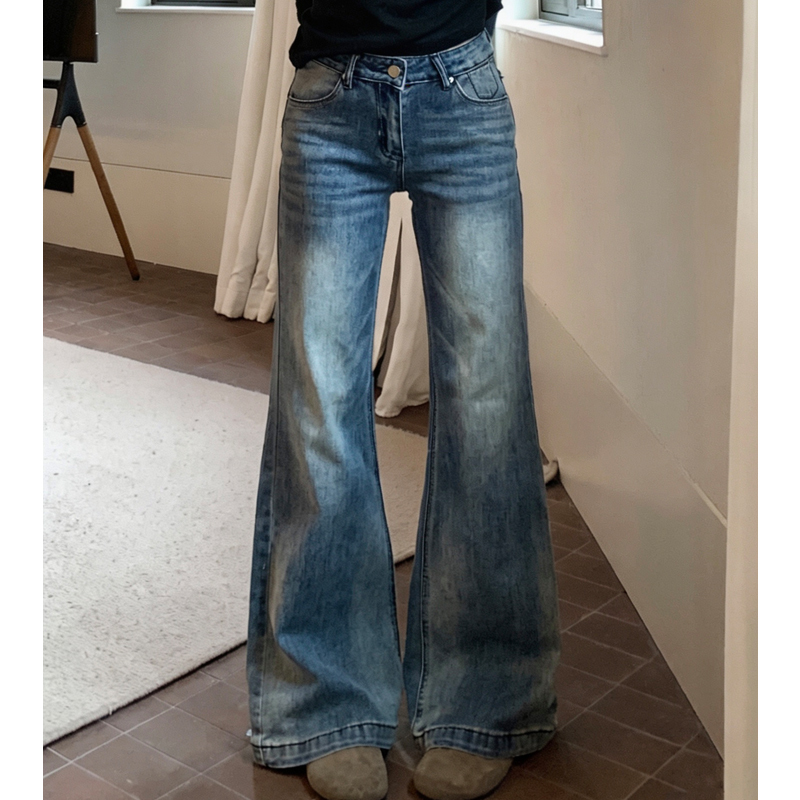 American-Style Light Blue Low-Waist Narrow Fit Non-Tight Flared Jeans for Women, 2026 Summer New Thin Style for Petite Figures, Straight-Leg Pants