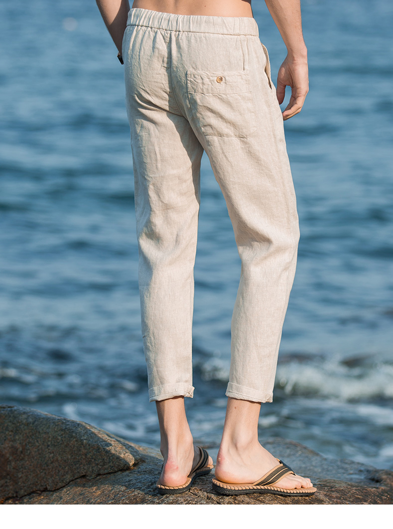 Quần linen Quần tây nam 2019 hè mới quần mỏng thẳng cotton trẻ trung và quần linen 9 quần nam - Crop Jeans quần thun nam