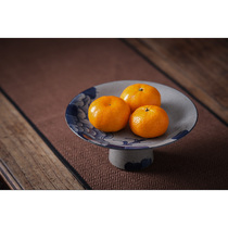 Hand painted green flowers High foot plate Jingdezhen Ceramic Chinese style tea Snack Tray High Foot Fruit Pastry Dish Retro