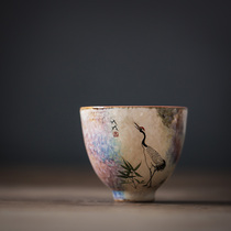 Natural kilns Tea Cup Pure Hand Painted Flowers Bird Tasting Cup Jingdezhen ceramic Gongfu Tea with retro Masters Cup Single Cup