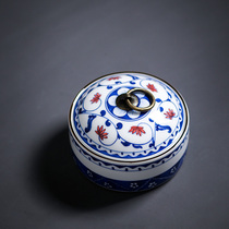 Honglu Hand Painted Green Flowers Tea Leaf Jar Tea Bin Candy Box Tea Point Box Jingdezhen Ceramics