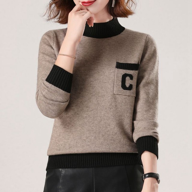 Long Sleeve Sweater Women's Autumn/Winter 2022 Half Turtleneck Knit Sweater Colorblock Pullover Versatile Western Style Bottoming Shirt Trendy