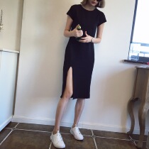 Herbenfa-style black scooters out of skirt 2021 pop over knee high waist temperament lukewarm wind even dress lady summer