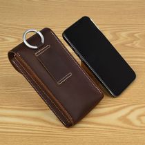 Ultra thin vertical section Male head layer of cow leather double cell phone pocket wearing leather strap Two sets 4 7 5 0 6 9 7 2 inches