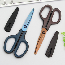 Japan PLUS Prussian scissors office home titanium plated fluorine stainless steel non-viscose scissors small with protective cover sewing tailor scissors for primary school students with round head hand paper cutter 175