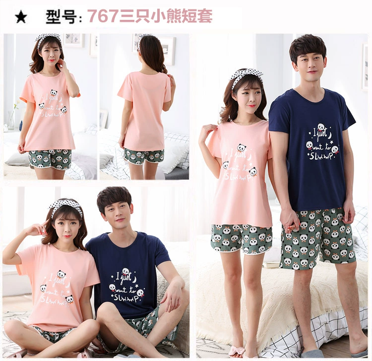 Bộ đồ ngủ mùa hè cho nữ bộ đồ cotton ngắn tay nam nửa tay cỡ lớn dễ thương phiên bản cotton Hàn Quốc kiểu đồ bộ may vải thun