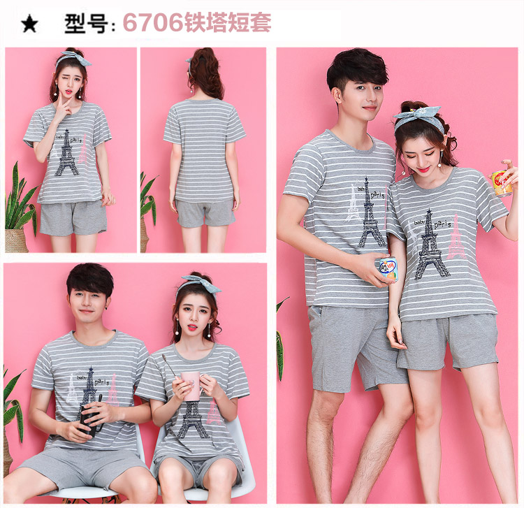 2 bộ của mùa hè vài bộ đồ ngủ cotton ngắn tay Hàn Quốc mùa hè đồ ngủ nam giới và phụ nữ cotton phần mỏng dịch vụ nhà phù hợp với