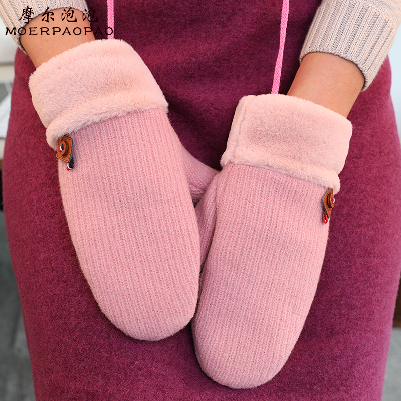 Winter Sweater Wool Gloves Lady Autumn Winter Sky Students Plus Suede Thickened Warm Bike Wind and Wind Down to Finger Woman