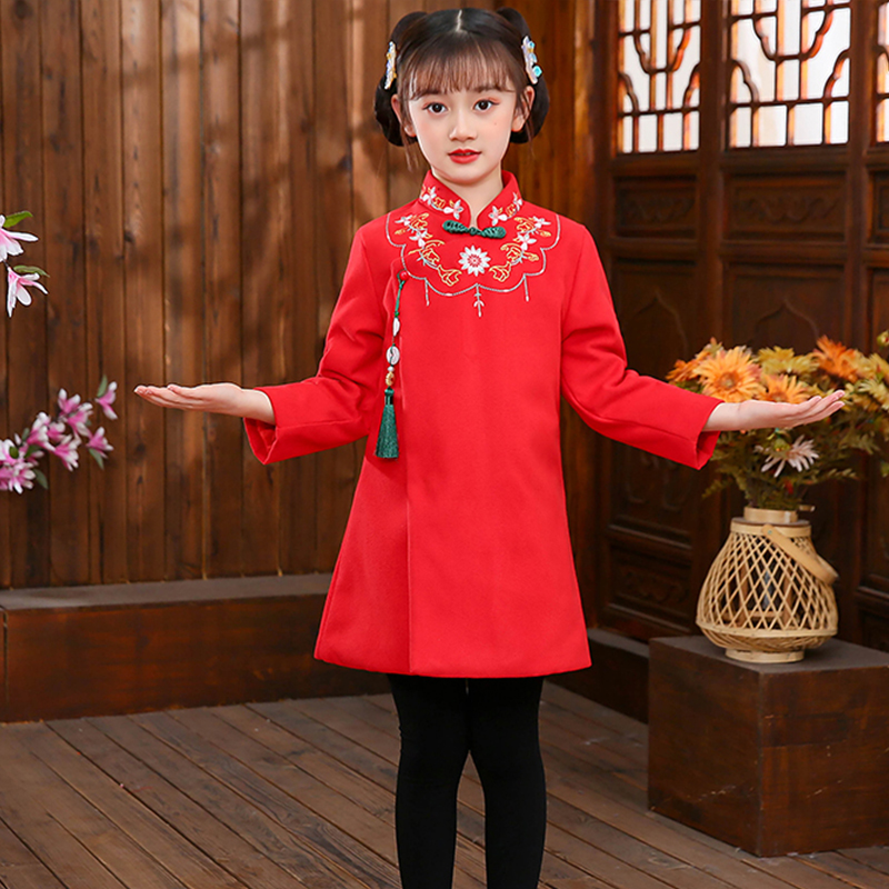 Girls' Year of the Year dress Tang suit boy's winter style thickened red Chinese wind Children's qipao Children's Chinese New Year festive clothes