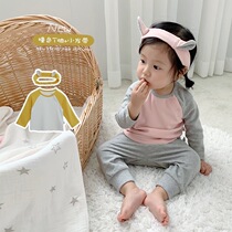 Cookie baby baby shoulder shoulder color round neck long sleeve cotton T-shirt 0-1 year old autumn baby clothes newborn shirt