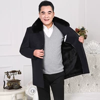 Áo len nam dài phần cha chất béo rộng cỡ lớn cộng với chất liệu cotton dày vừa và trung tuổi áo Vest dạ nam
