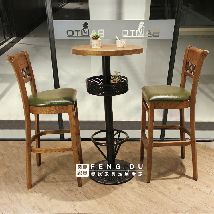 Retro bar chair clear bar table high stool wrought iron milk tea shop chair backrest coffee shop table and chair American simple