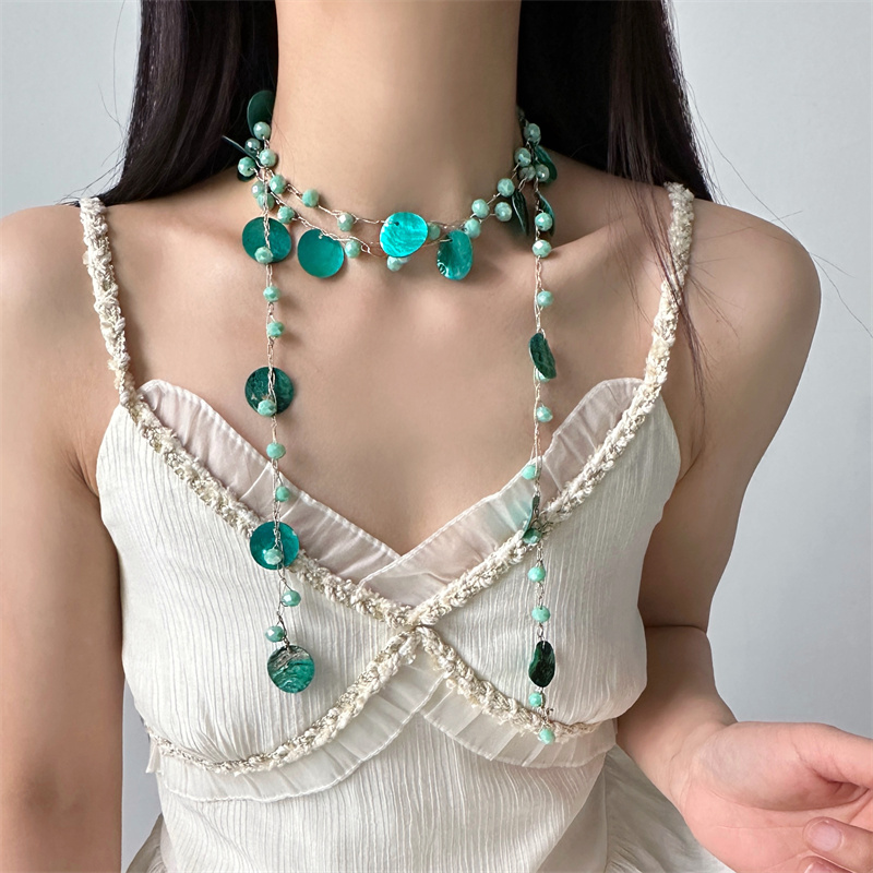 Ethnic Style Green Sequin Beaded Multi-Layer Necklace, Stylish and Long, Retro Niche Tassel Sweater Chain Ethnic Style Green Sequin Beaded Multi-Layer Necklace, Stylish and Long, Retro Niche Tassel Sweater Chain