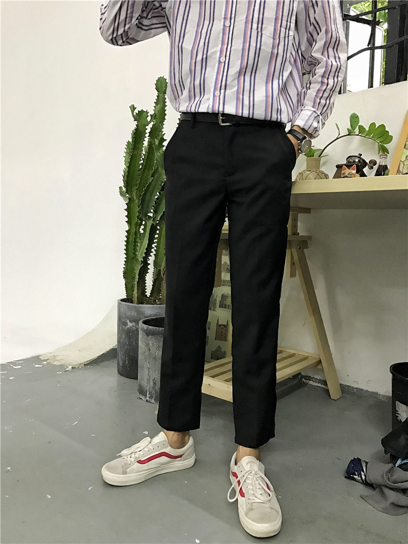 秋季新款休闲西裤男直筒韩版修身九分裤青年纯色男士显瘦小西裤