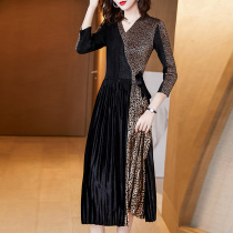 Gold velvet stunning BAO WEN Lions dress Nedress 2021 Autumn winter new fashion pop over knee long skirt