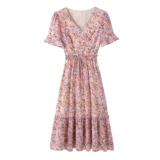 Шифоновое летнее платье, модная длинная юбка, в стиле Шанель, V-образный вырез, яркий броский стиль, средней длины