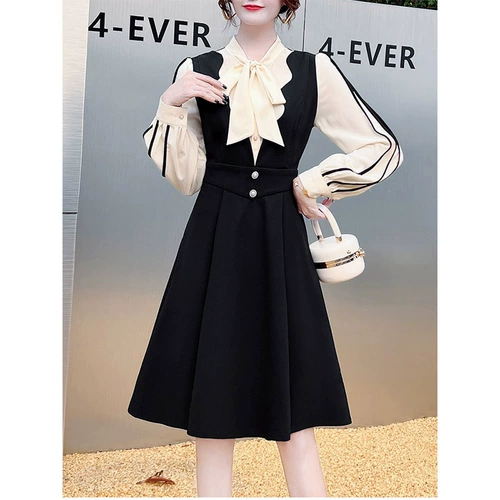 Демисезонное ретро платье, лонгслив, юбка, коллекция 2022, французский стиль