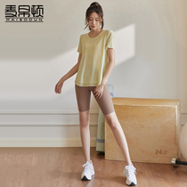 Fitness suit female loose breathable running cover speed dry skinny yoga short sleeve tops summer thin