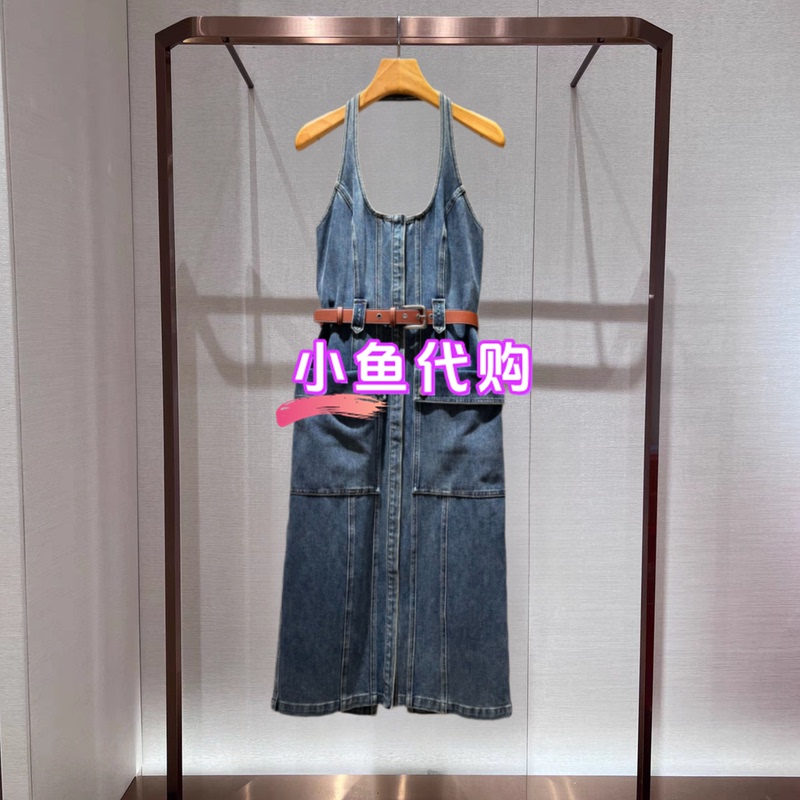 2026 Summer New Style Retro Halter-Neck Waist-Cinching Mid-Length Slim-Fit Washed Denim Dress for Women Xsj3L03D