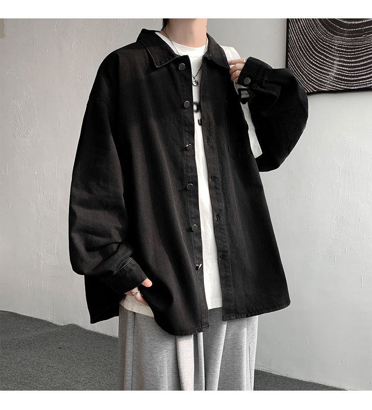 Мужская черная джинсовая осенняя демисезонная японская модная куртка, большая рубашка                