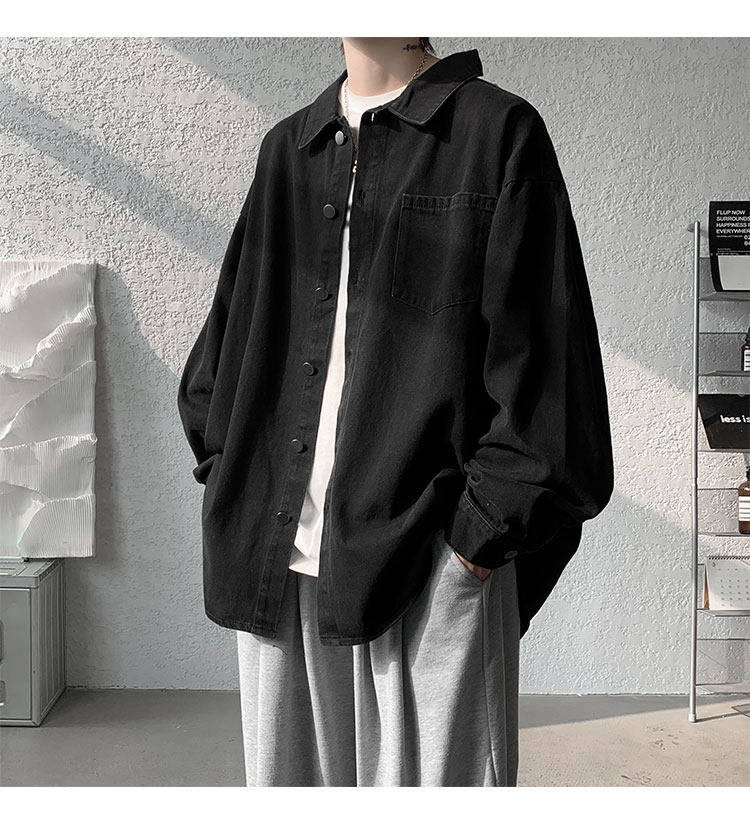 Мужская черная джинсовая осенняя демисезонная японская модная куртка, большая рубашка                