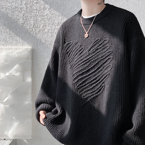 Демисезонный трикотажный свитер, парная одежда для влюбленных, круглый воротник, большой размер